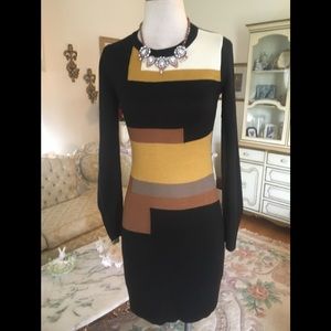 Vince Camuto black:brown/gold knit dress size S
